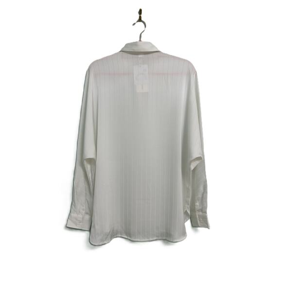 NWT Commense Oversize White Pinstripe Drop Shoulder Long Sleeve Collar Blouse-Sm - Picture 4 of 9